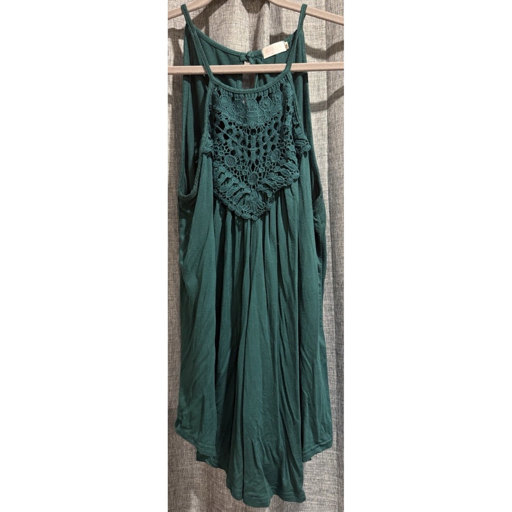 Blue Time Crochet Tank in Teal Green Size Large Keyhole Back Button Flowy